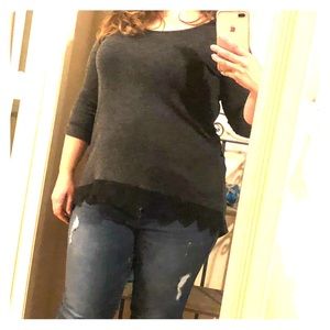 Maurice’s gray sweater with black lace bottom